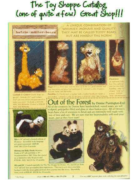 Handmade Teddy Bears by award winning custom made Mohair Teddy Bear artist, Denise Purrington The Toy Shoppe catalog